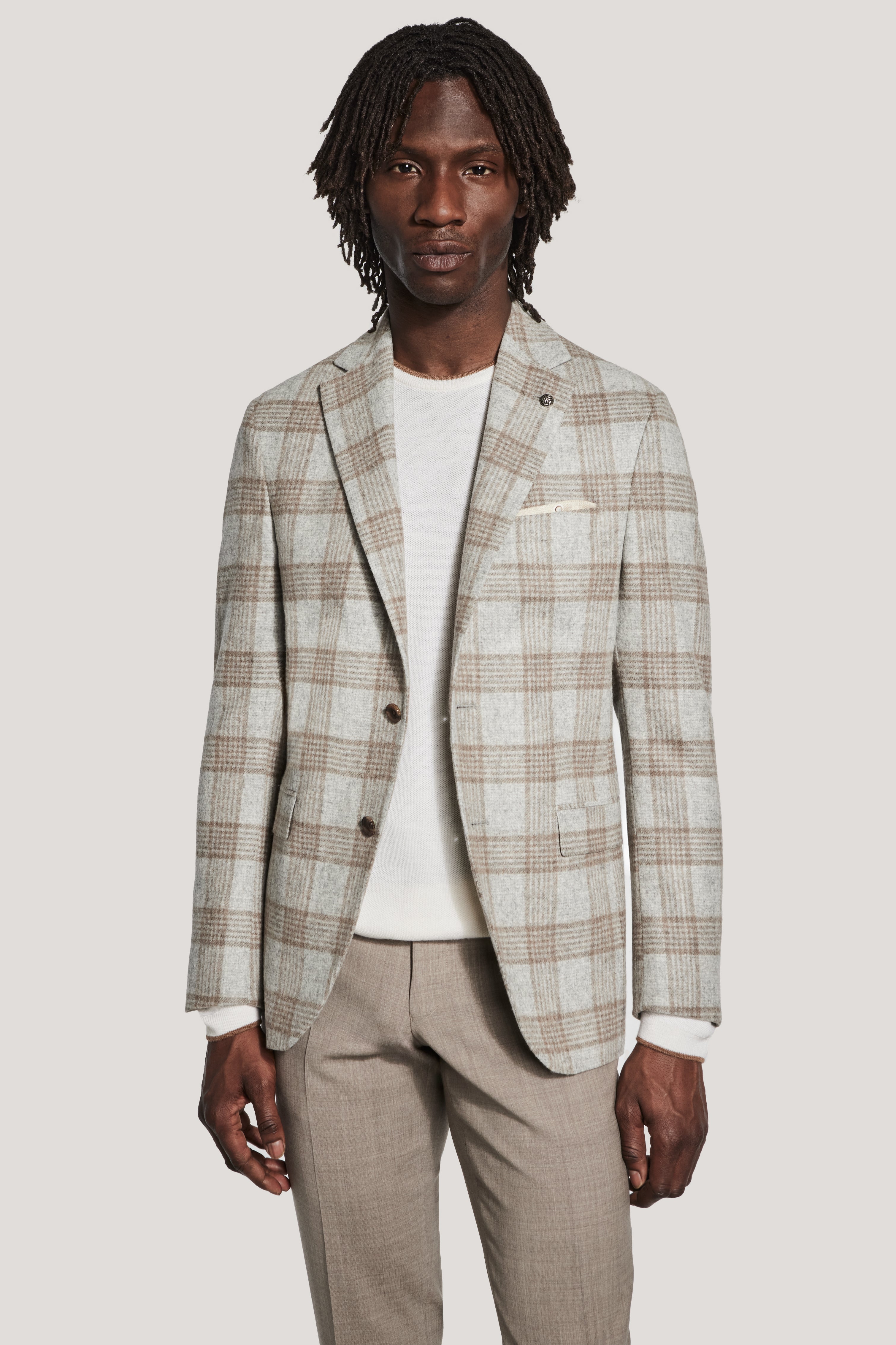 Alt view Light Grey and Camel Plaid Blazer