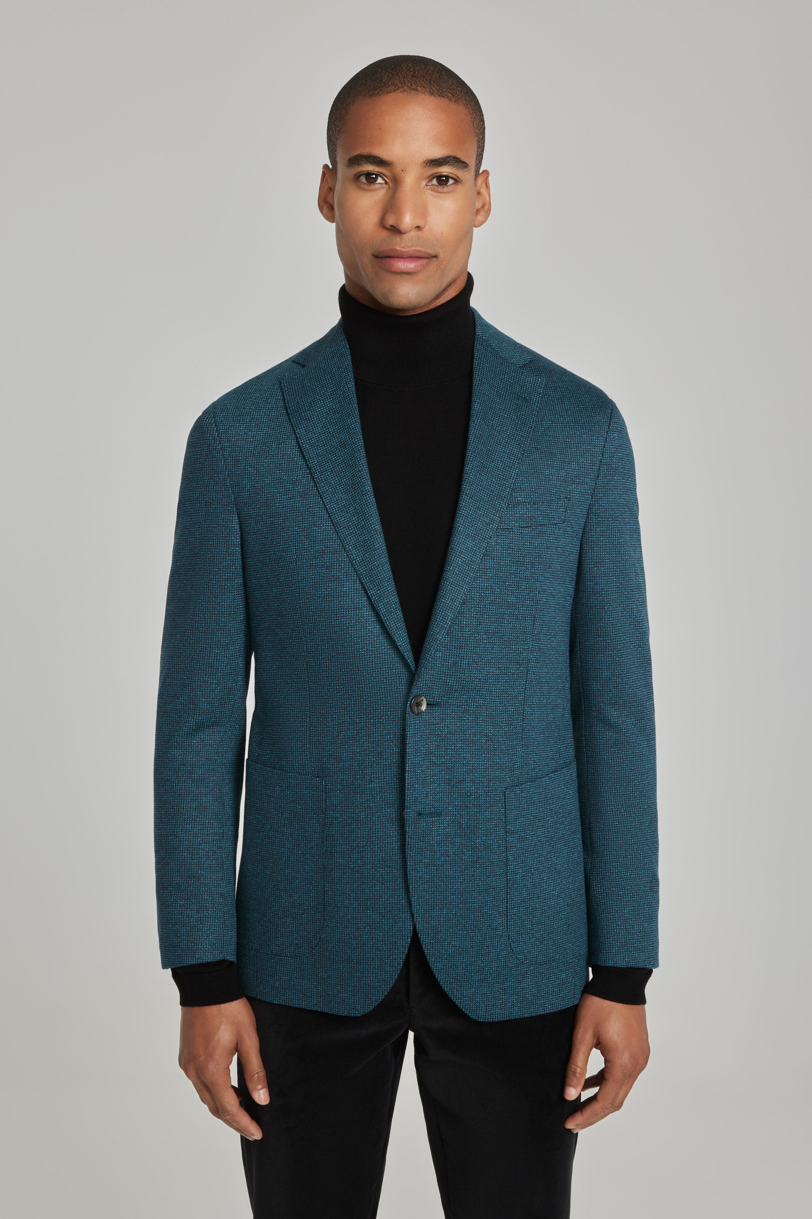 Hampton Teal Mini-Houndstooth Wool and Cotton Blazer