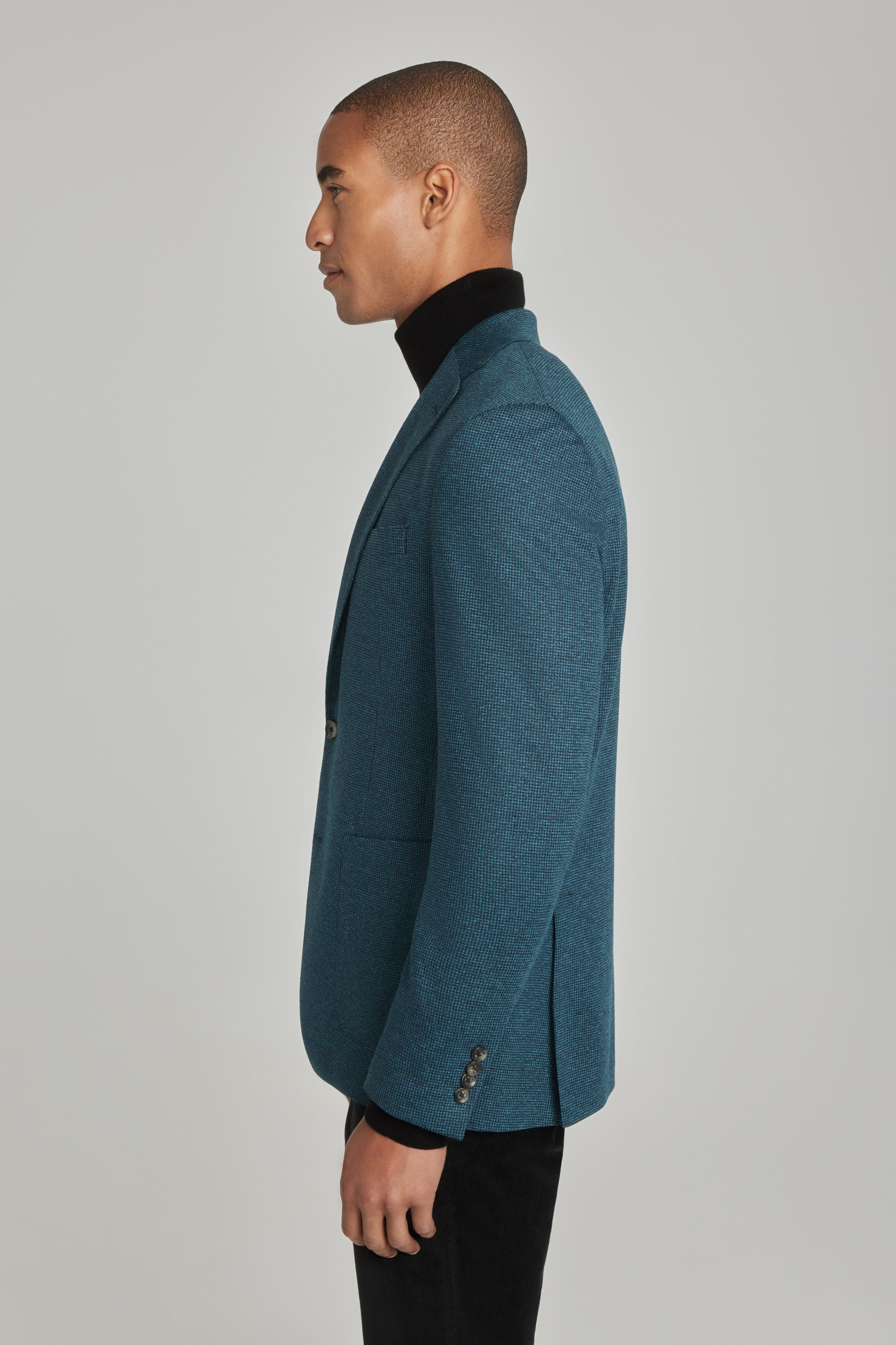 Hampton Teal Mini-Houndstooth Wool and Cotton Blazer