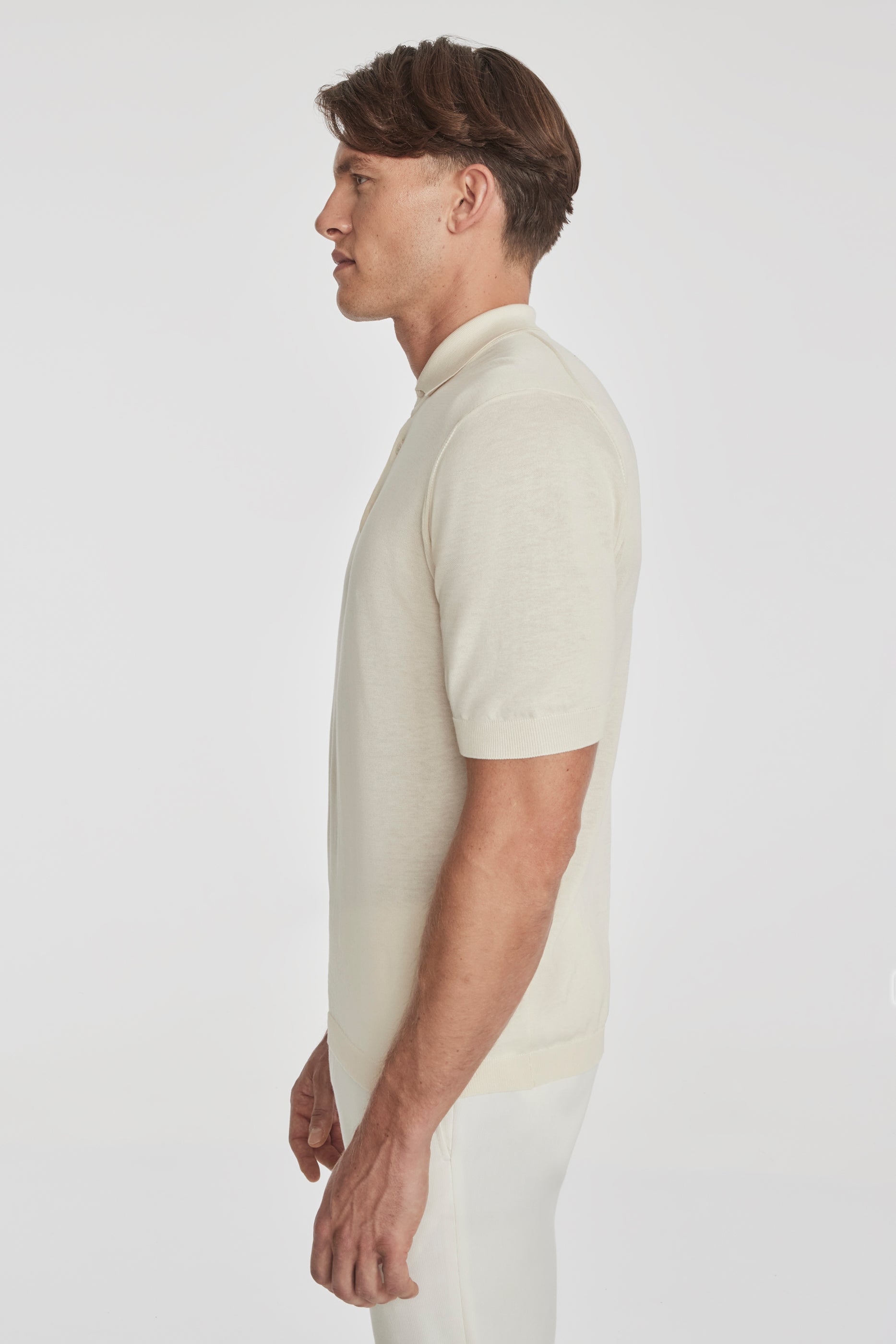 Image of SetiCo Cotton and Silk Knit Polo in Ecru-Jack Victor
