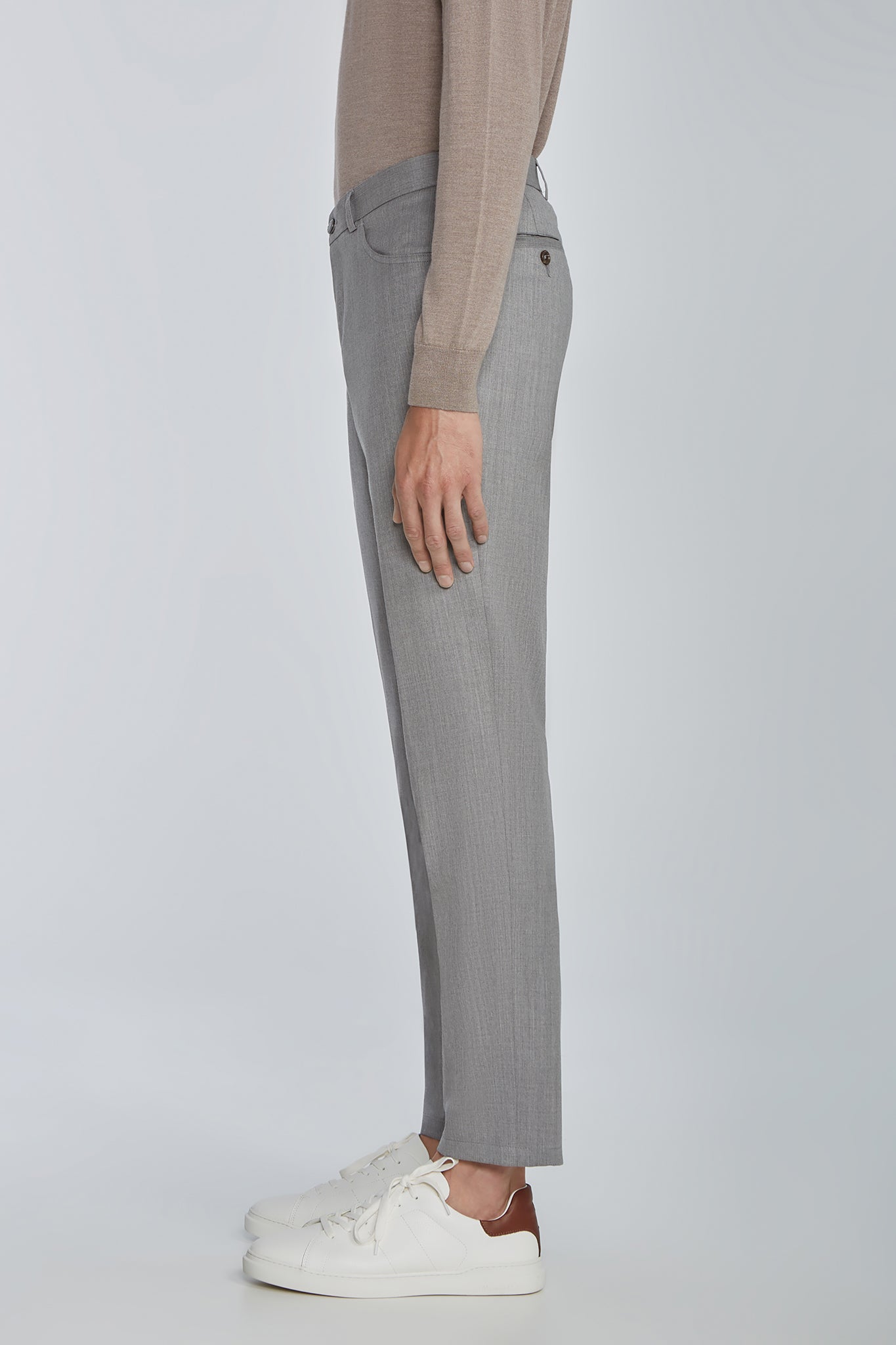 Image of Sage Solid 5-Pocket Pant in Light Grey-Jack Victor