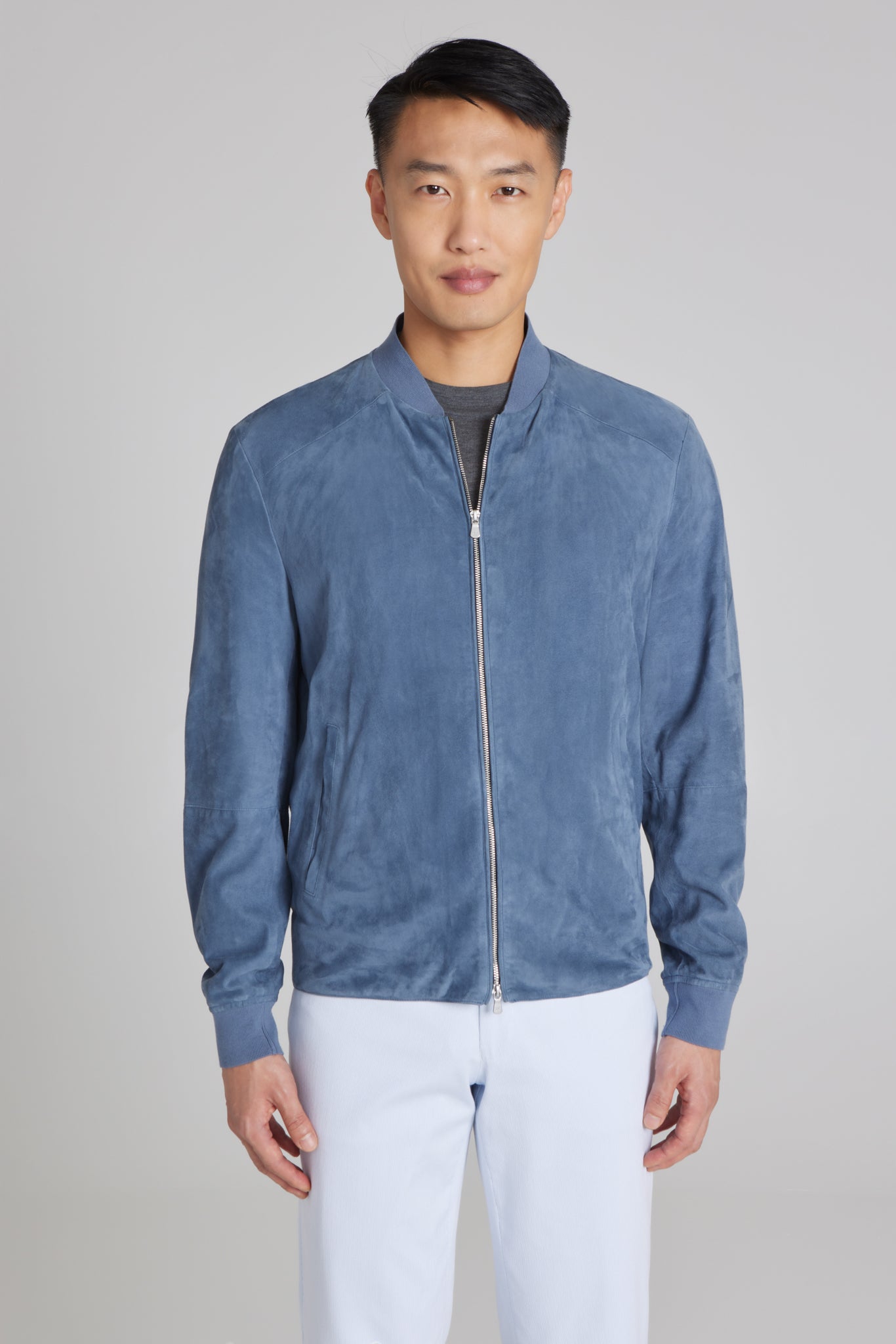 Alt view Barclay Suede Bomber Jacket in Blue