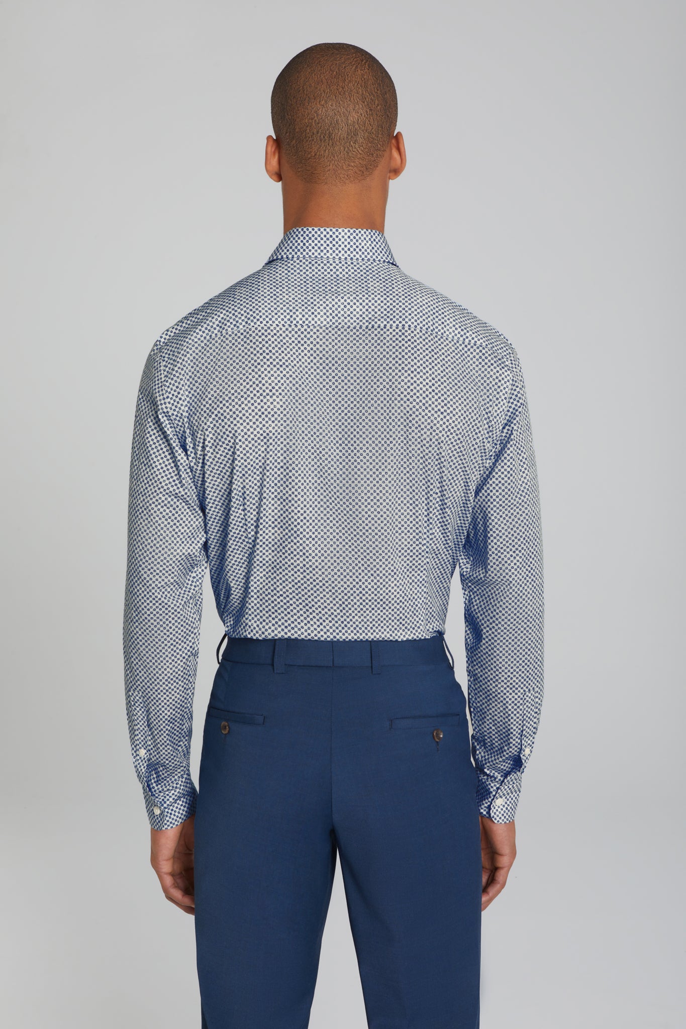 Midnight Blue Tile Print Argyle Cotton Shirt-LS Sport Shirt-Jack Victor