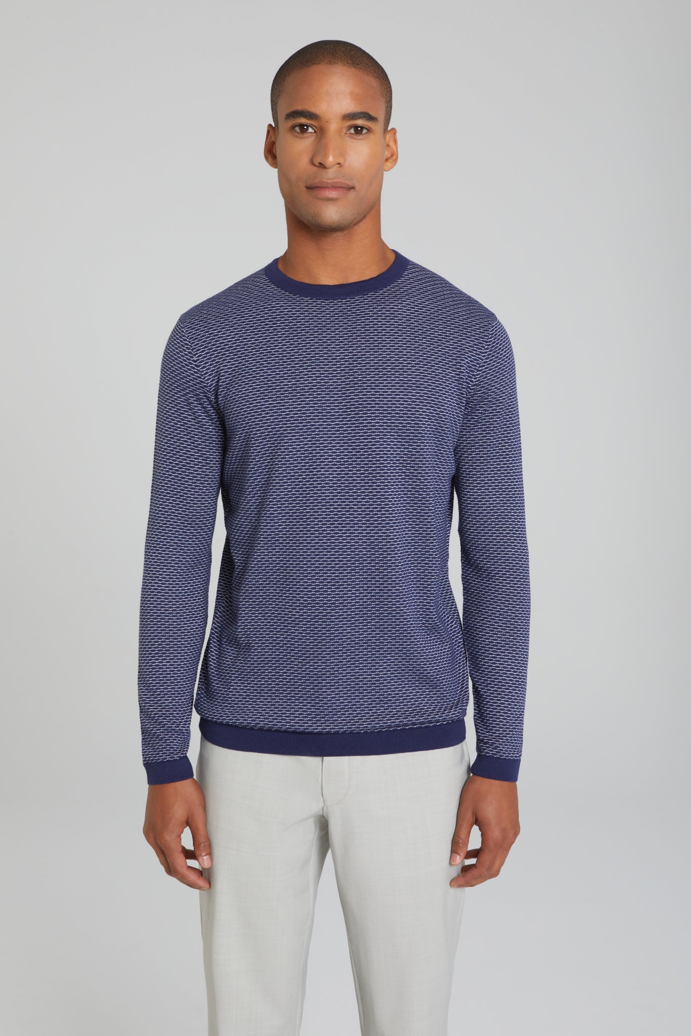 Navy Douglas Cotton and Silk Sweater-Sweater-Jack Victor