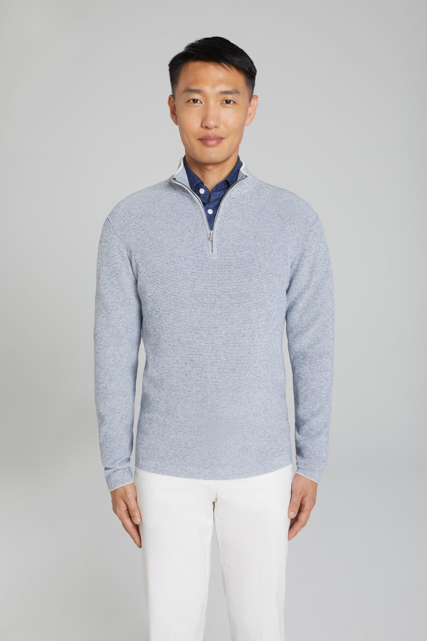 Alt view Daulac Cotton Quarter Zip Sweater in Sky Blue