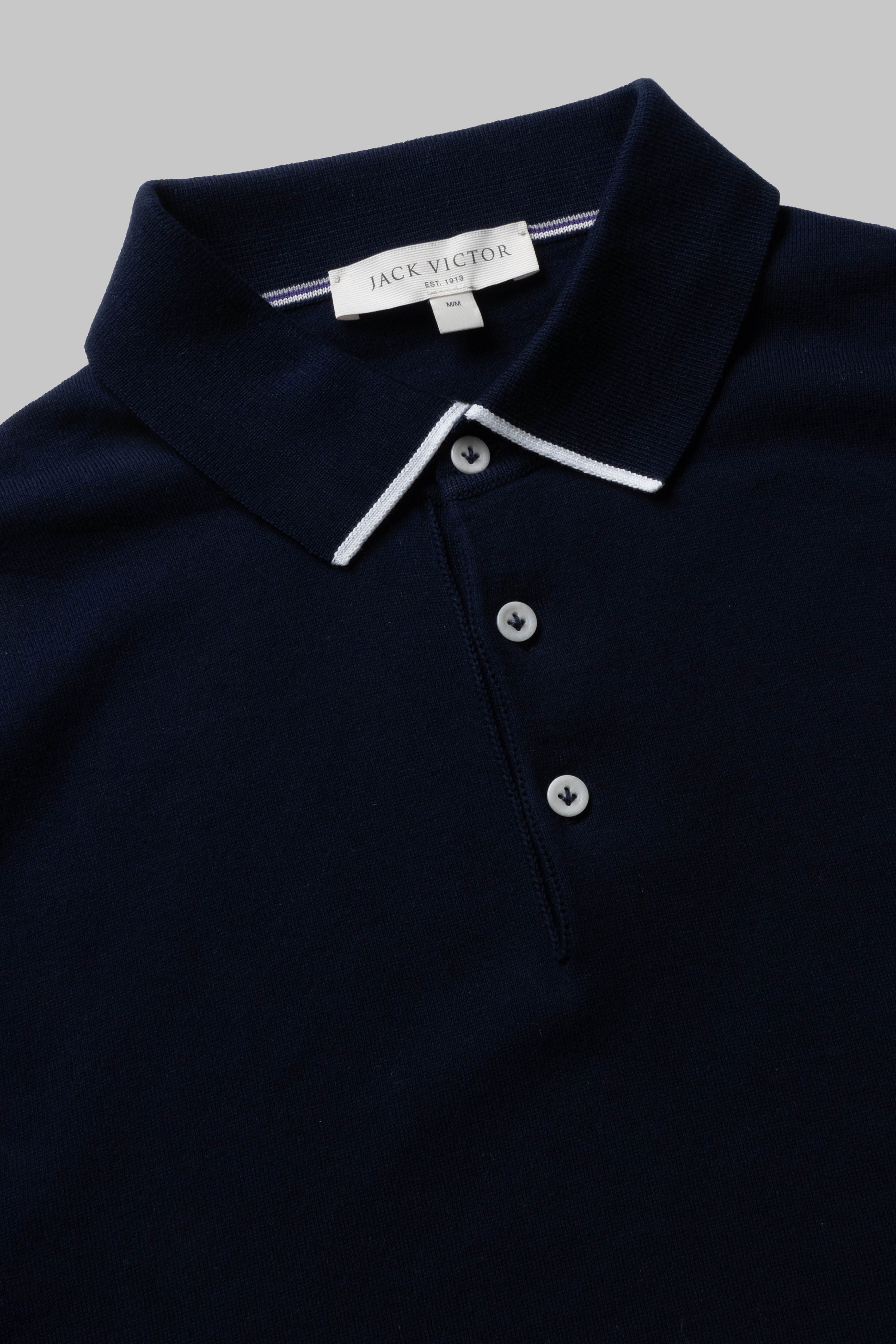 Image of Roslyn Cotton Knit Polo in Navy-Jack Victor