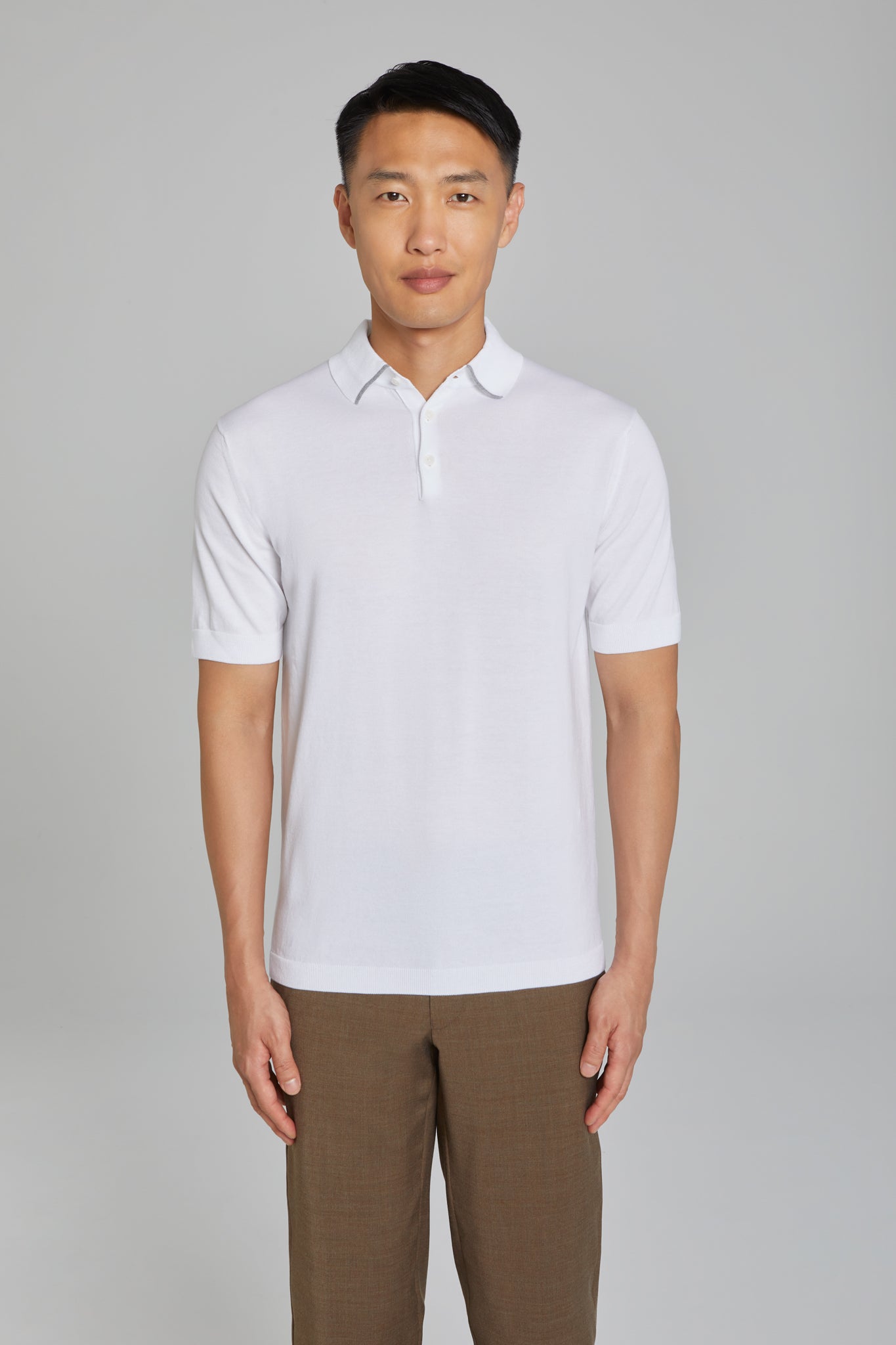 Image of Roslyn Cotton Knit Polo in White-Jack Victor