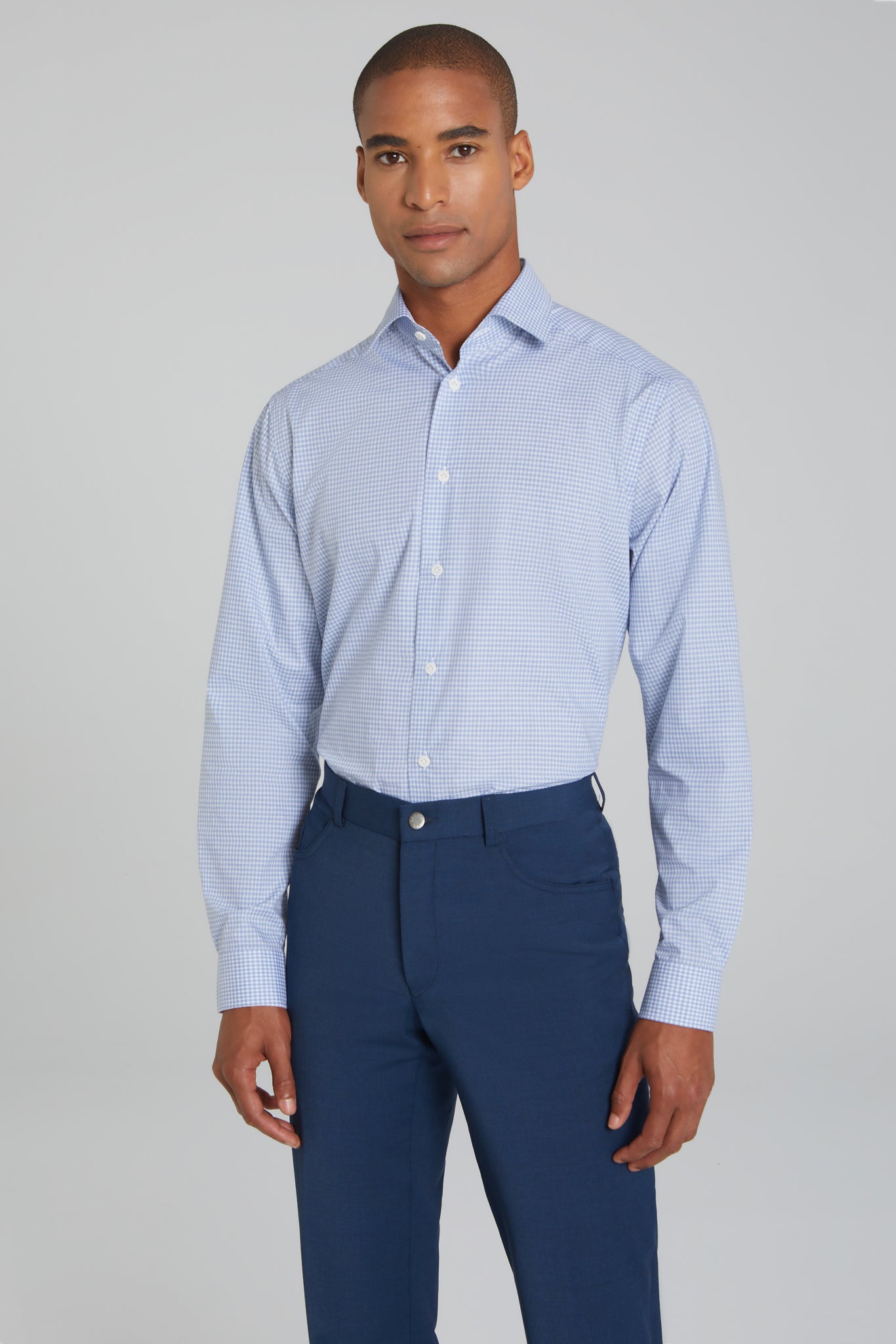 Blue Gingham Check Boulevard Organic Cotton Shirt-LS Sport Shirt-Jack Victor
