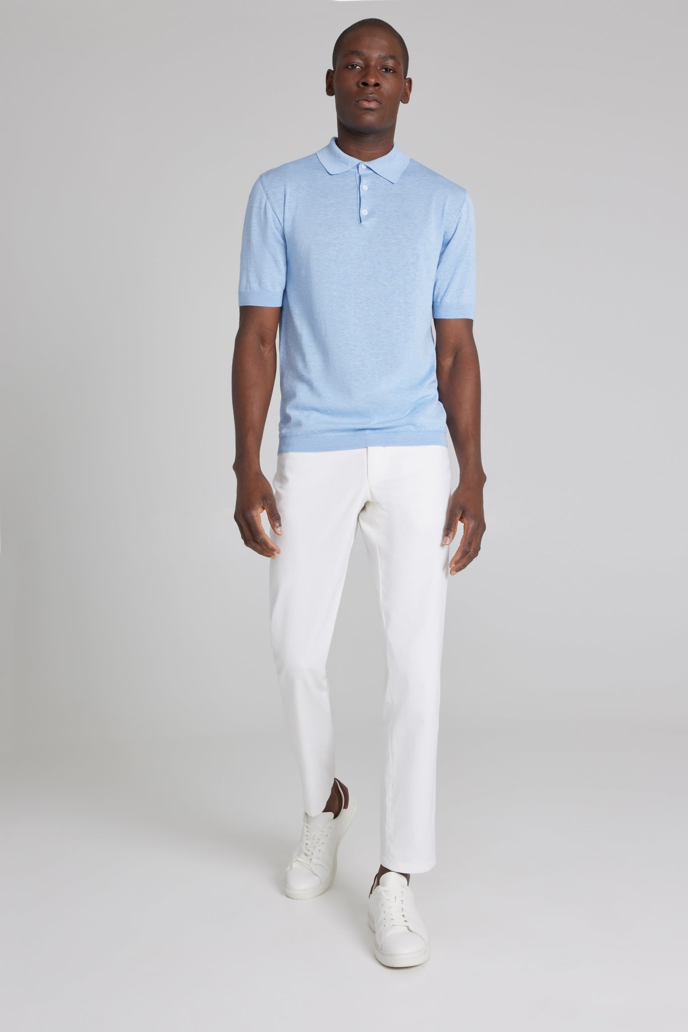 Alt view 3 SetiCo Cotton and Silk Knit Polo in Light Blue