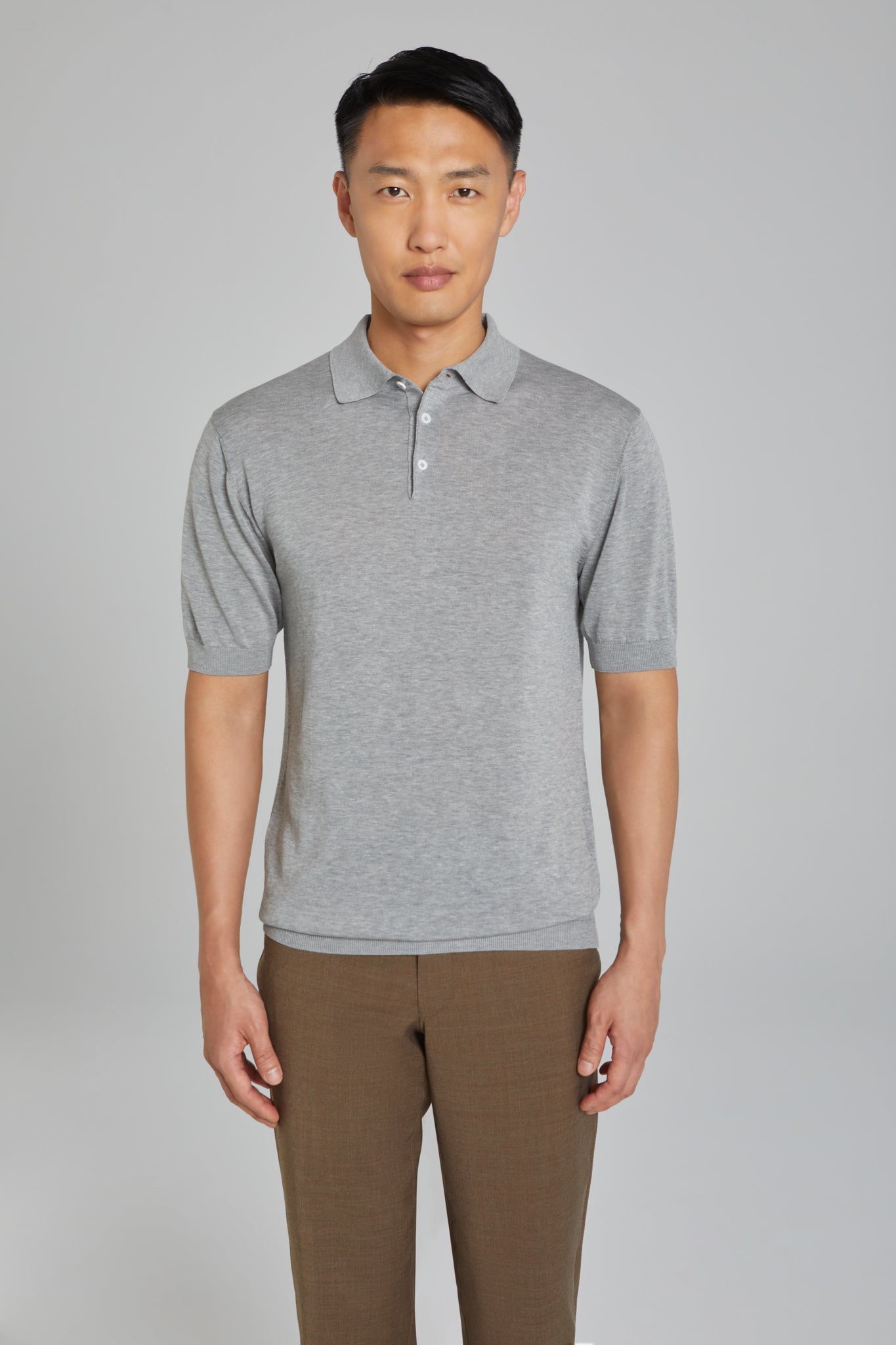 Grey SetiCo Cotton and Silk Knit Polo-SS Polo-Jack Victor