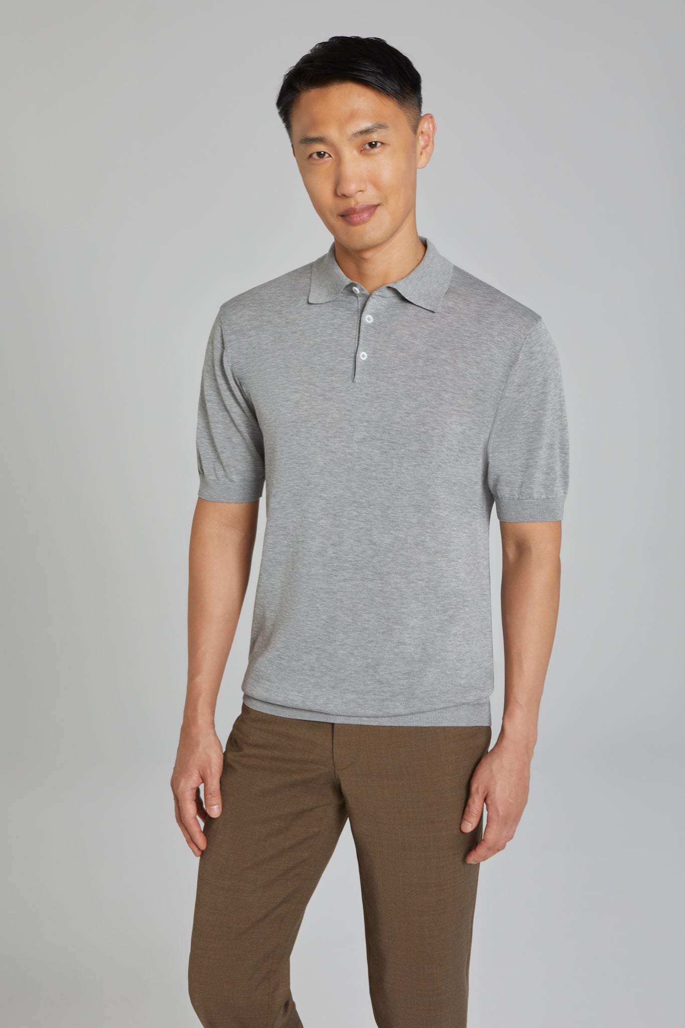 Grey SetiCo Cotton and Silk Knit Polo-SS Polo-Jack Victor