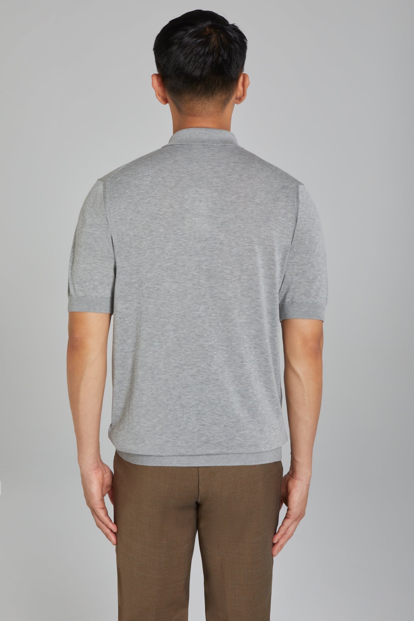 Grey SetiCo Cotton and Silk Knit Polo-SS Polo-Jack Victor