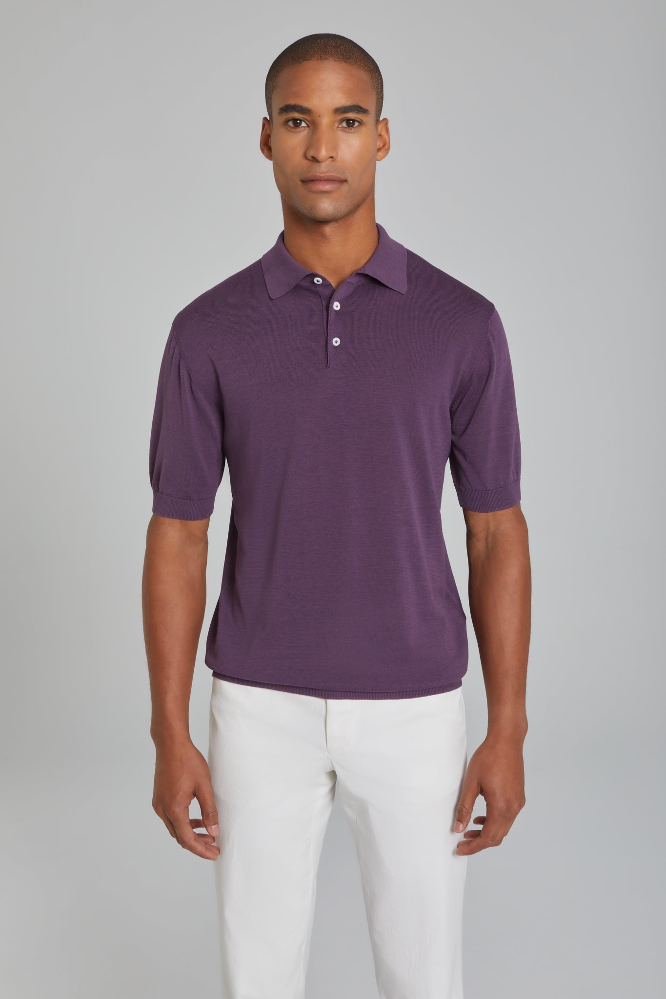 Image of SetiCo Cotton and Silk Knit Polo in Plum-Jack Victor