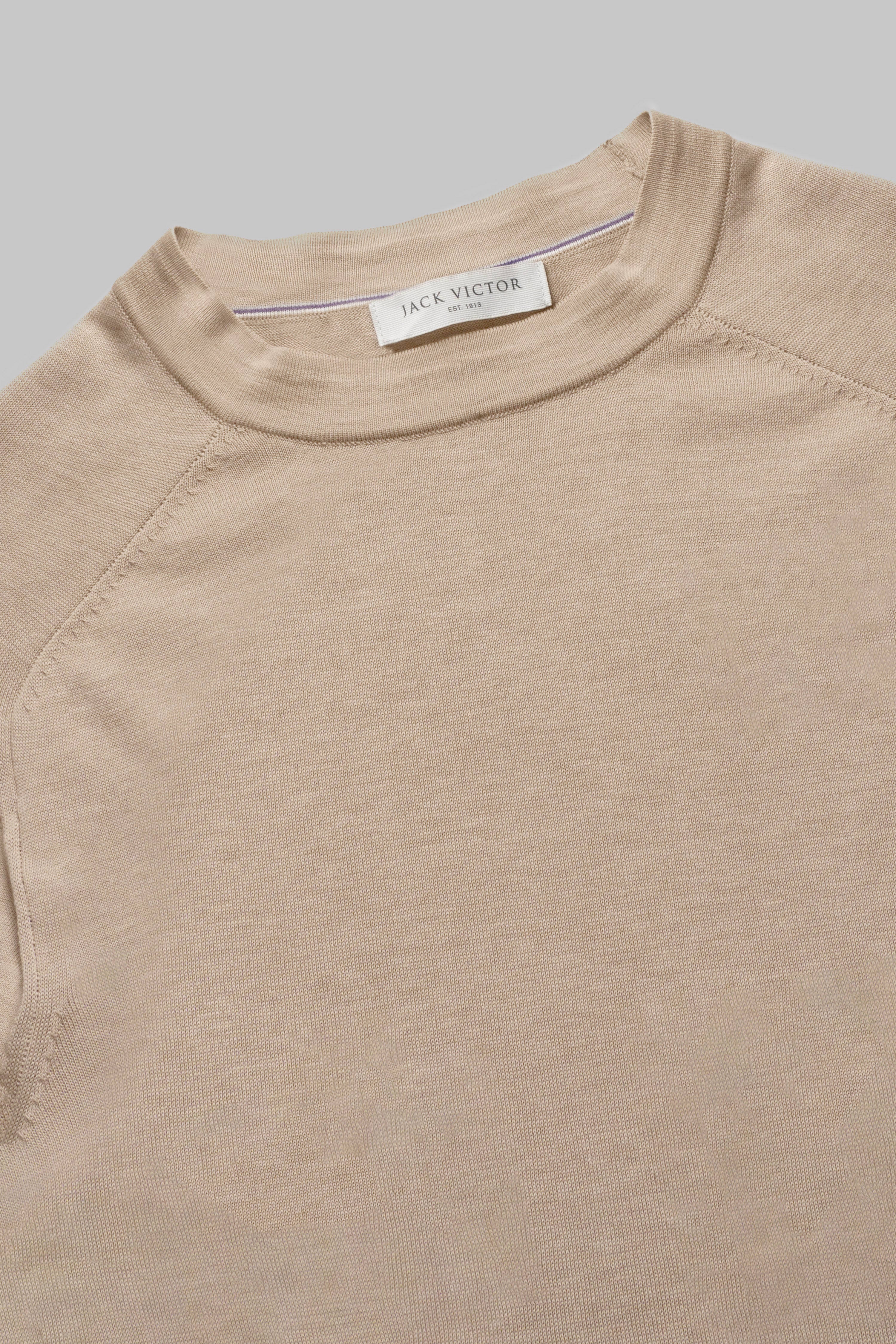 Image of SetiCo Cotton and Silk Knit Crew Neck in Tan-Jack Victor