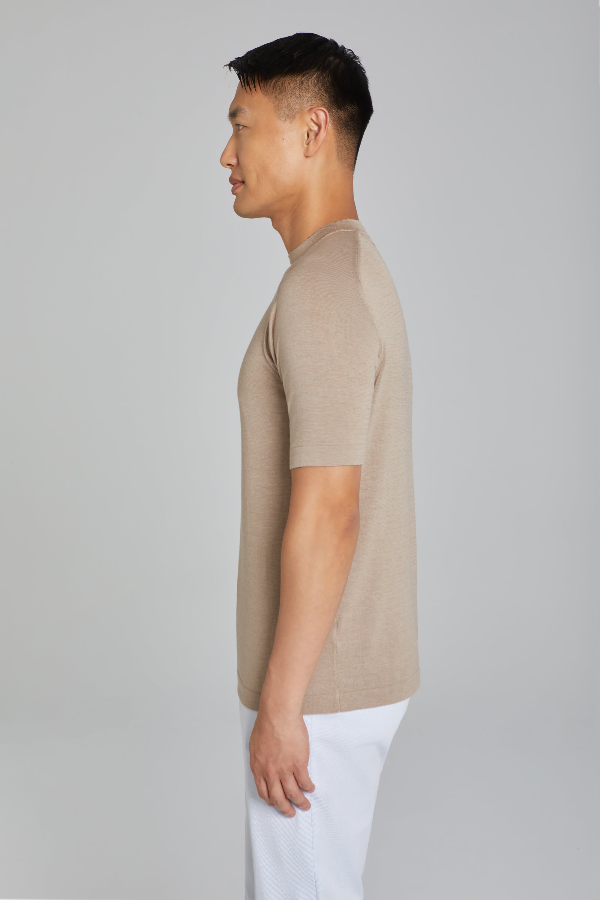 Image of SetiCo Cotton and Silk Knit Crew Neck in Tan-Jack Victor