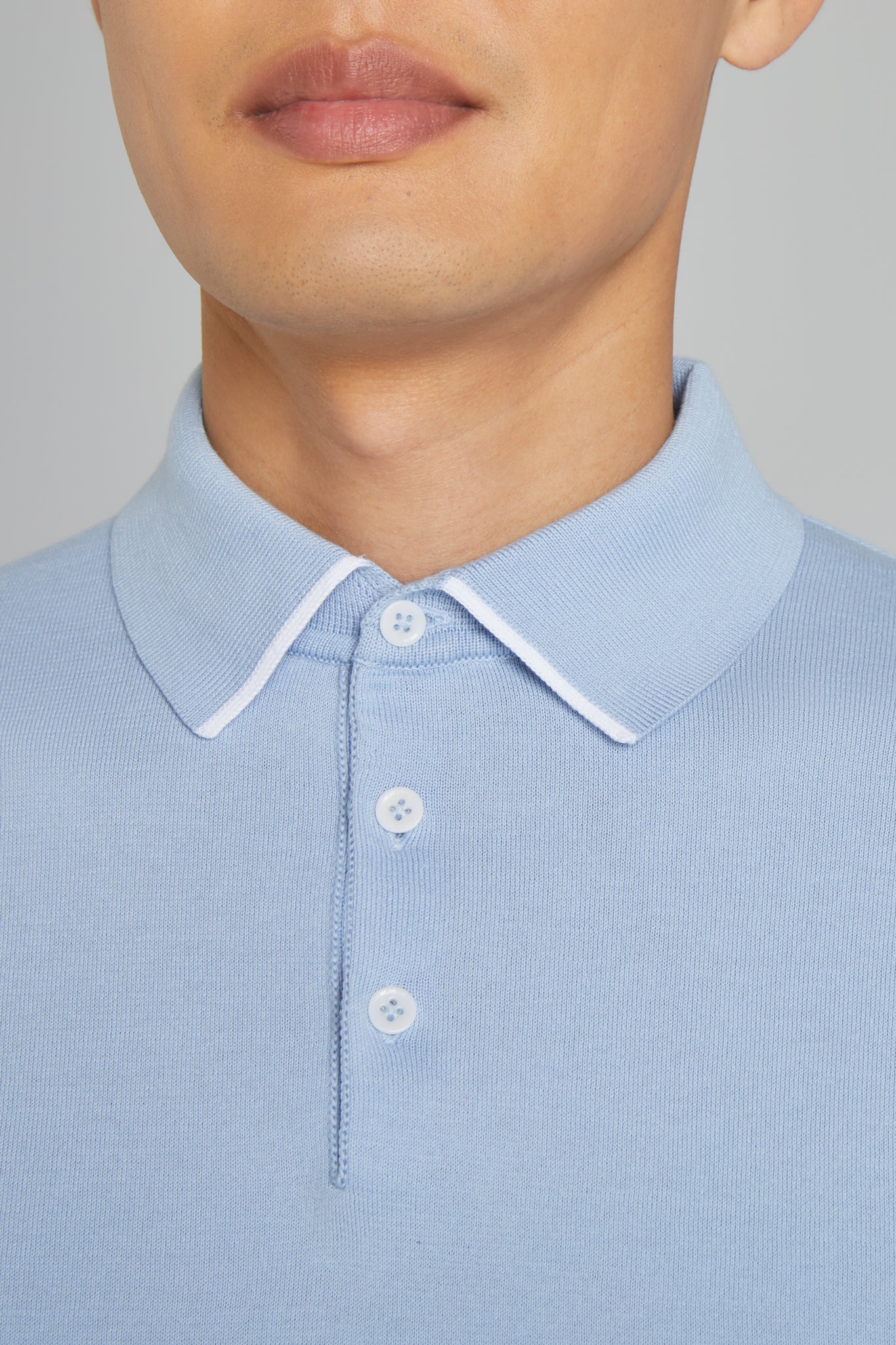 Alt view 2 Roslyn Cotton Knit Polo in Sky Blue